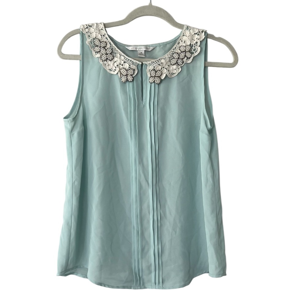 Lauren Conrad Teal Embellished Collar Sleeveless Blouse